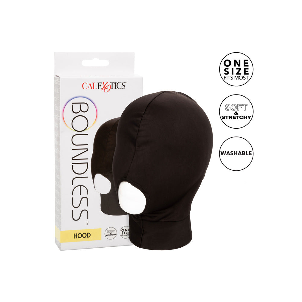 Black Boundless hood. This naughty little number reveals your mouth for kisses and gasps. Let the fun begin!