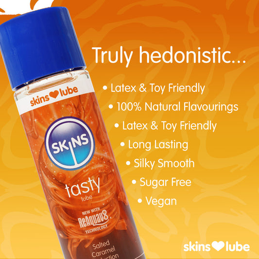 Skins Salted Caramel Seduction Lube: Deliciously playful water-based lubricant that's vegan, sugar free and toy friendly.