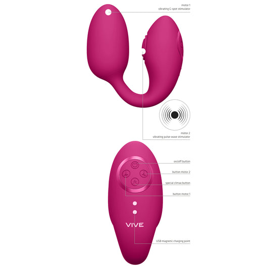 Vive Aika vibrating love egg with labels showing its features.