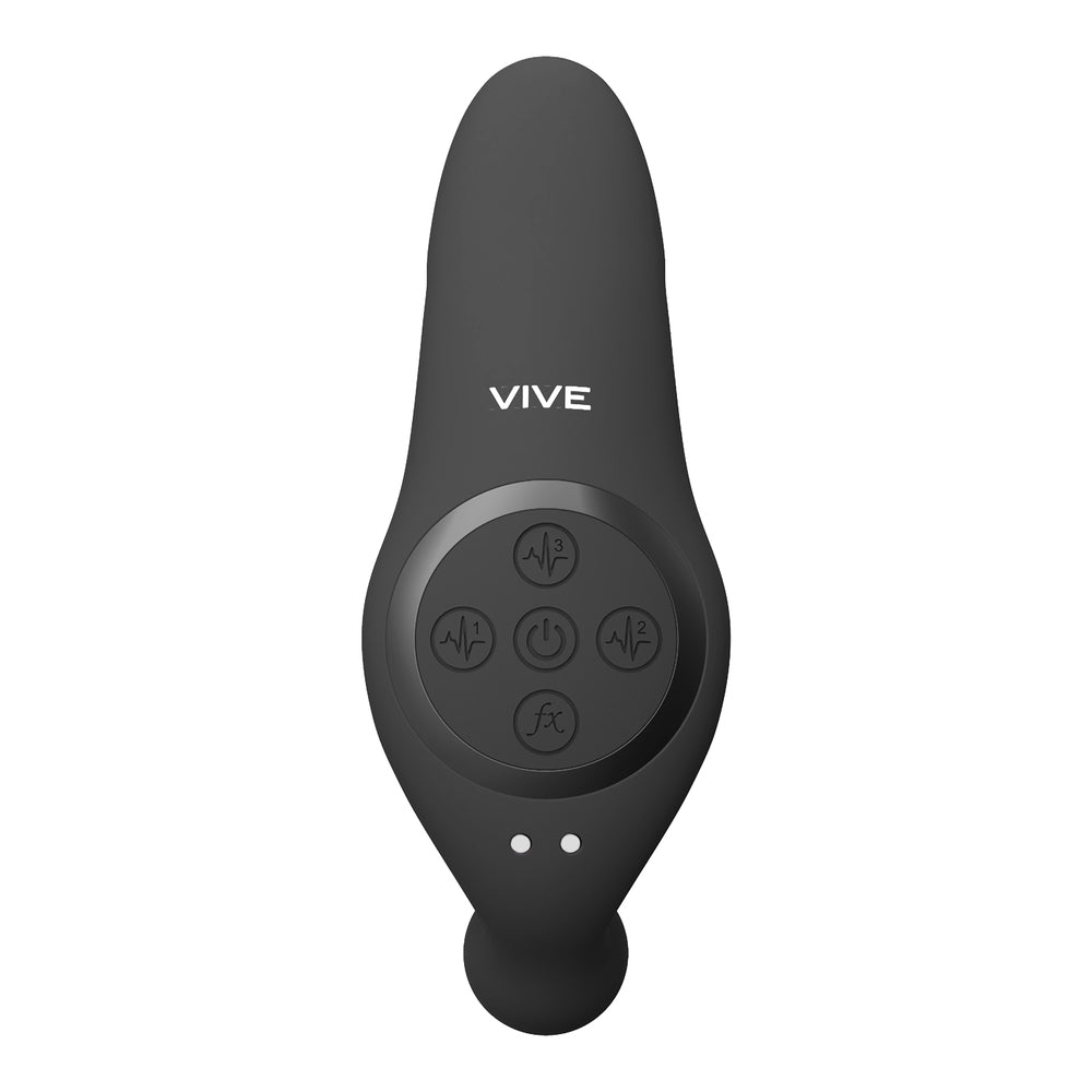 Black Vive double penetrator vibrator from Shots Toys, with button controls.