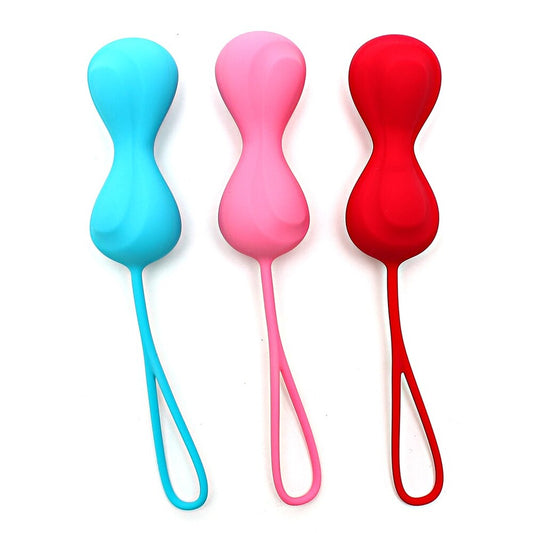 Satisfyer orgasm balls in blue, pink and red.