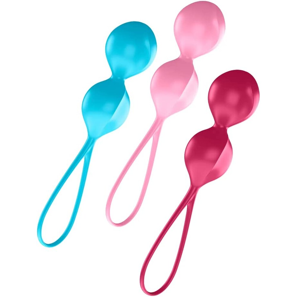 Set of coloured kegel balls for pelvic floor exercises.