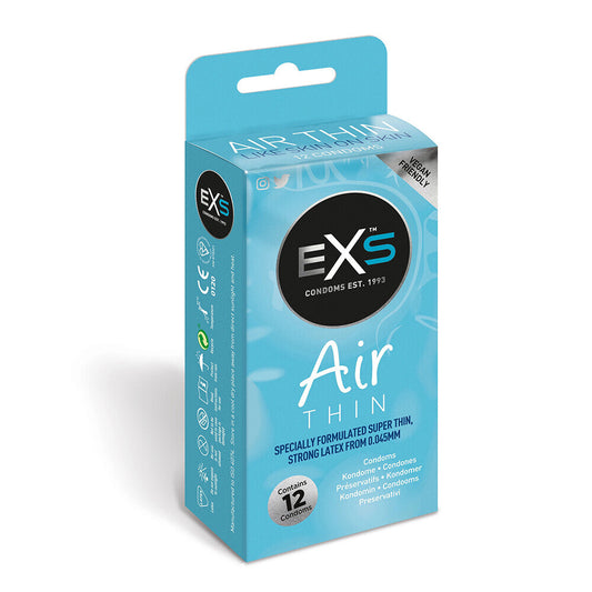 EXS Air Thin Condoms: Super-thin, strong latex for a skin-on-skin feel. Vegan-friendly. Contains 12 condoms. Safe sex, sorted!
