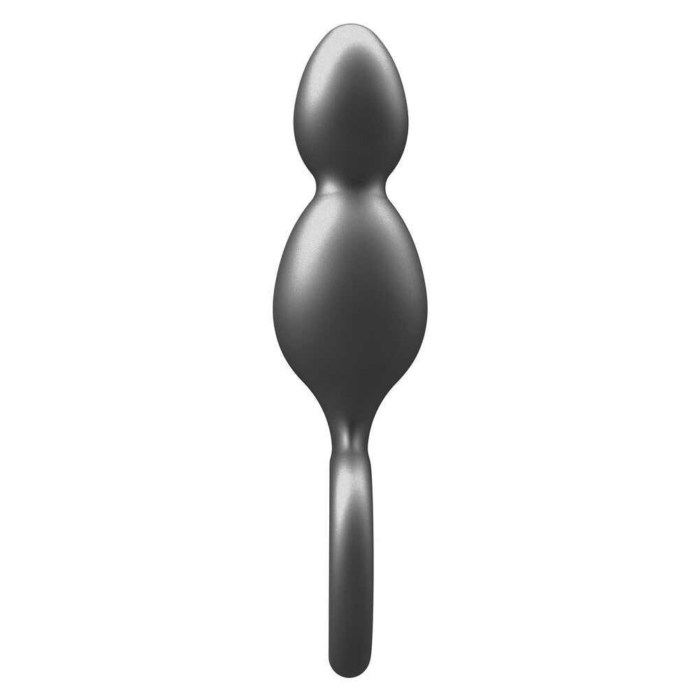 Metallic two-ball silicone anal plug.