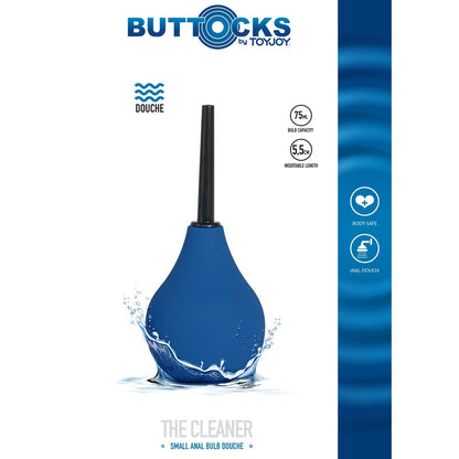 ToyJoy's Buttocks The Cleaner douche: a blue anal bulb douche promising freshness, body-safe fun, and a playful approach to intimate hygiene.
