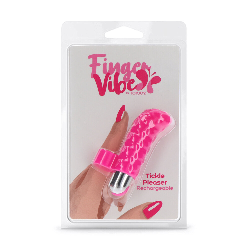 ToyJoy Tickle Pleaser Rechargeable Finger Vibe in packaging.