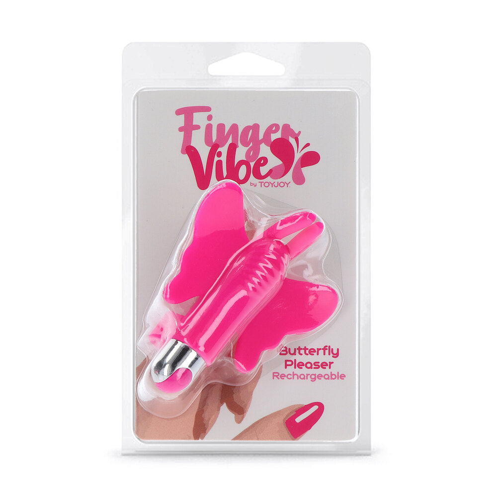 ToyJoy Butterfly Pleaser finger vibe in bright pink packaging.