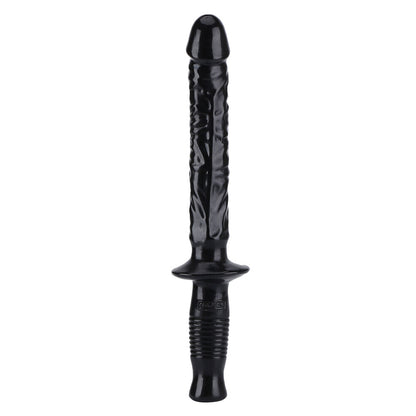 Textured black dildo with a sword-like handle