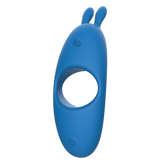 Blue vibrator cockring with bunny ears.