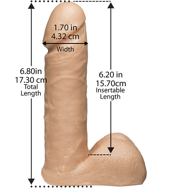 Doc Johnson VacULock realistic cock with harness dimensions shown