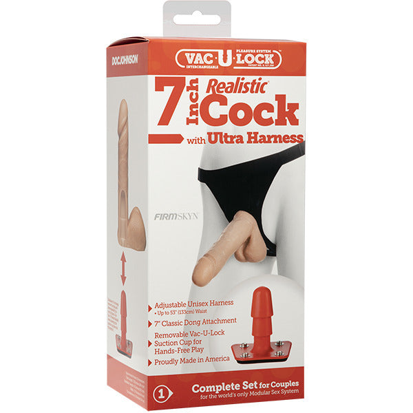 Doc Johnson Vac-U-Lock 7 Inch Realistic Cock with Ultra Harness for hands-free play.