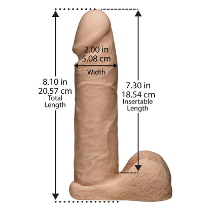 Realistic Vac-U-Lock dildo with length, width, and insertable measurements.