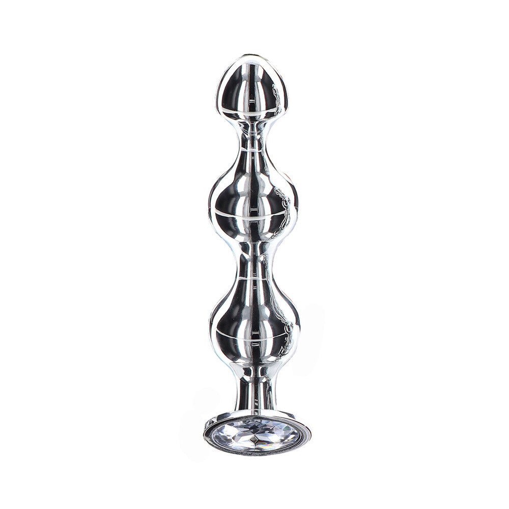 Silver beaded anal plug with gem base from Toy Joy.
