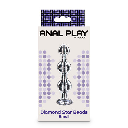 Diamond Star Beads Small anal beads by Toy Joy. Silver, beaded anal toy in packaging.