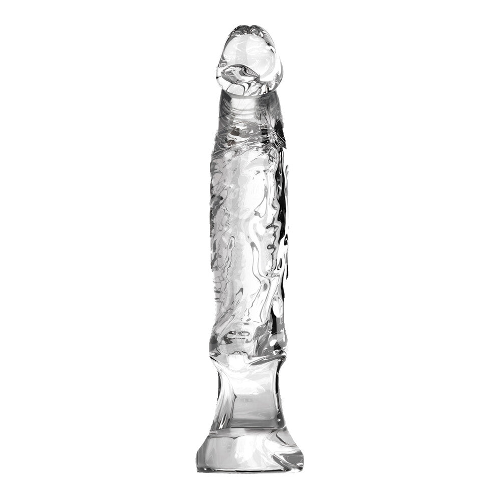 Clear, six-inch, textured glass anal starter from ToyJoy Sex Toys.
