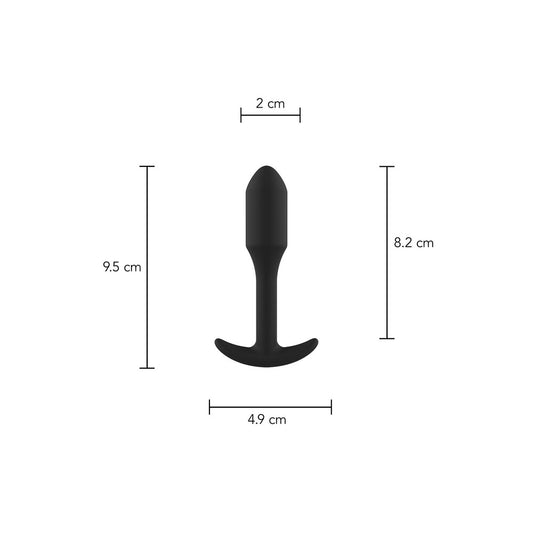 Black anal plug diagram with dimensions.