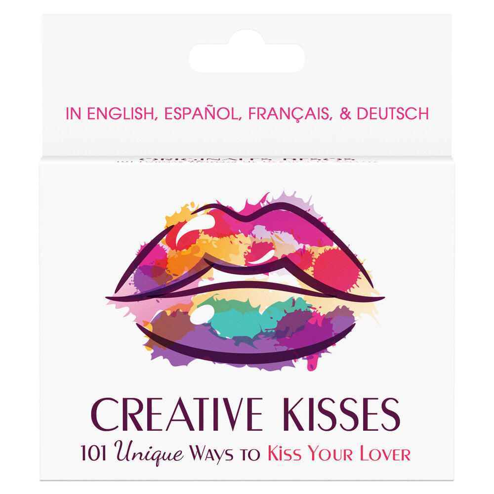 Creative Kisses card game box featuring colourful lips and 101 unique ways to kiss.