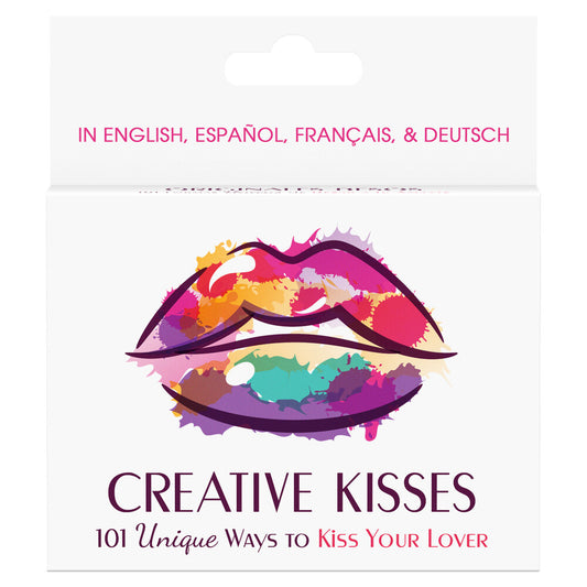 Creative Kisses card game box featuring colourful lips and 101 unique ways to kiss.