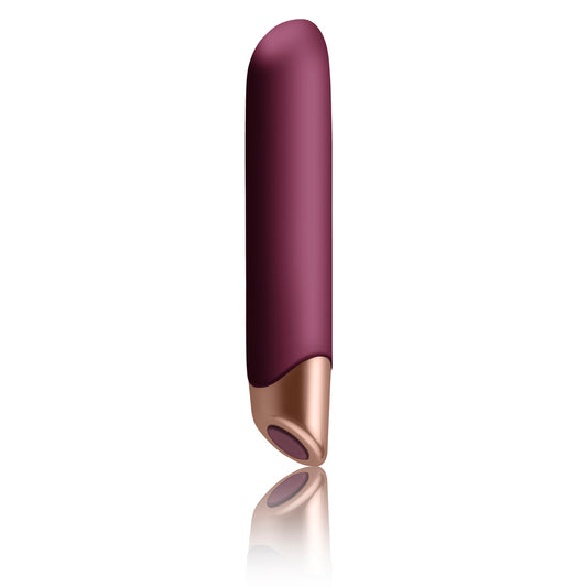 Burgundy clitoral vibrator with rose gold trim.