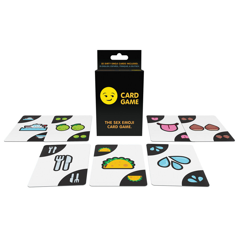The Sex Emoji Card Game by Kheper Games with emoji cards displayed.