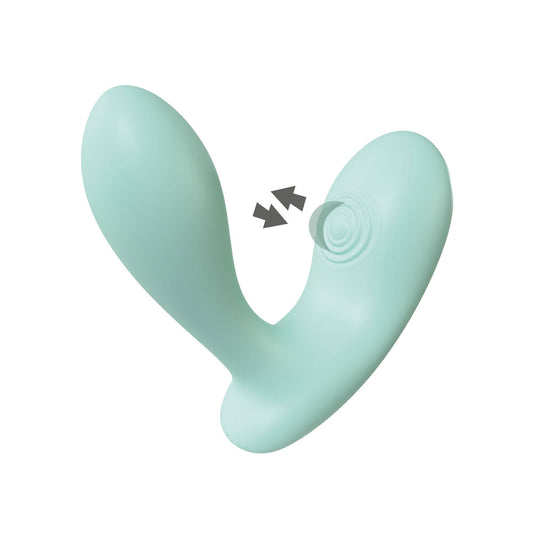Mint green Xocoon DuoVibe II tapping vibrator.