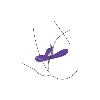 Minimalist drawing of a purple rabbit vibrator.
