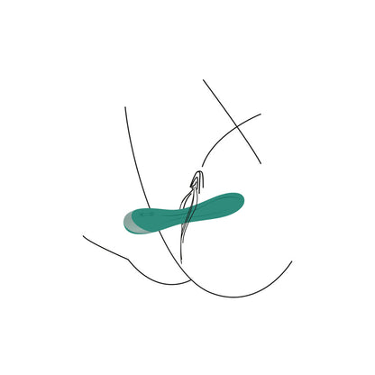 Teal G-spot vibrator with tendrils illustration.