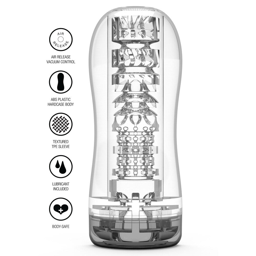 ToyJoy Hero Clear Blast Stroker: transparent pleasure, adjustable vacuum.
