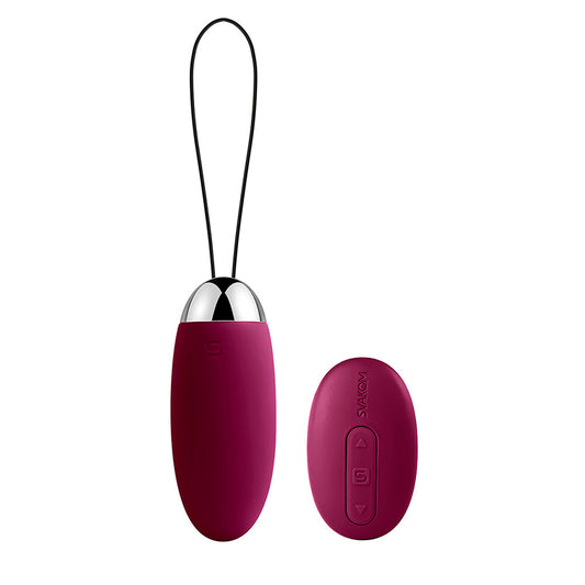 Burgundy Svakom Elva vibrating bullet and remote control.
