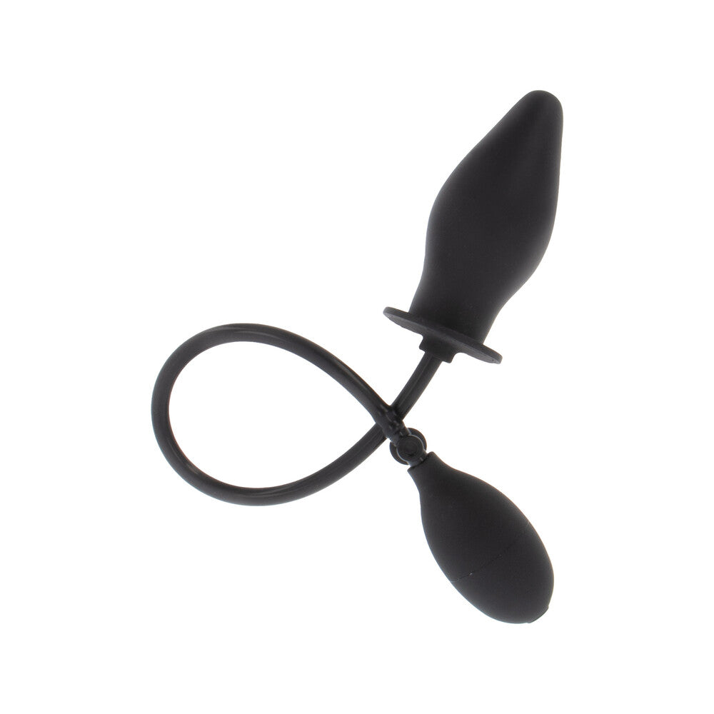 Black inflatable butt plug for adventurous pleasure.