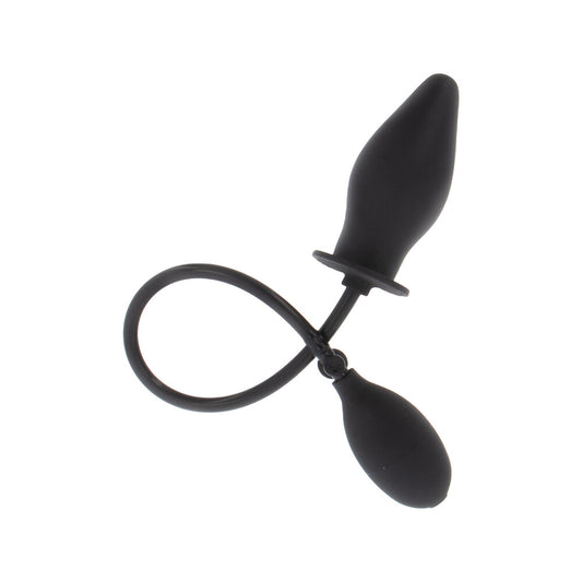 Black inflatable butt plug for adventurous pleasure.