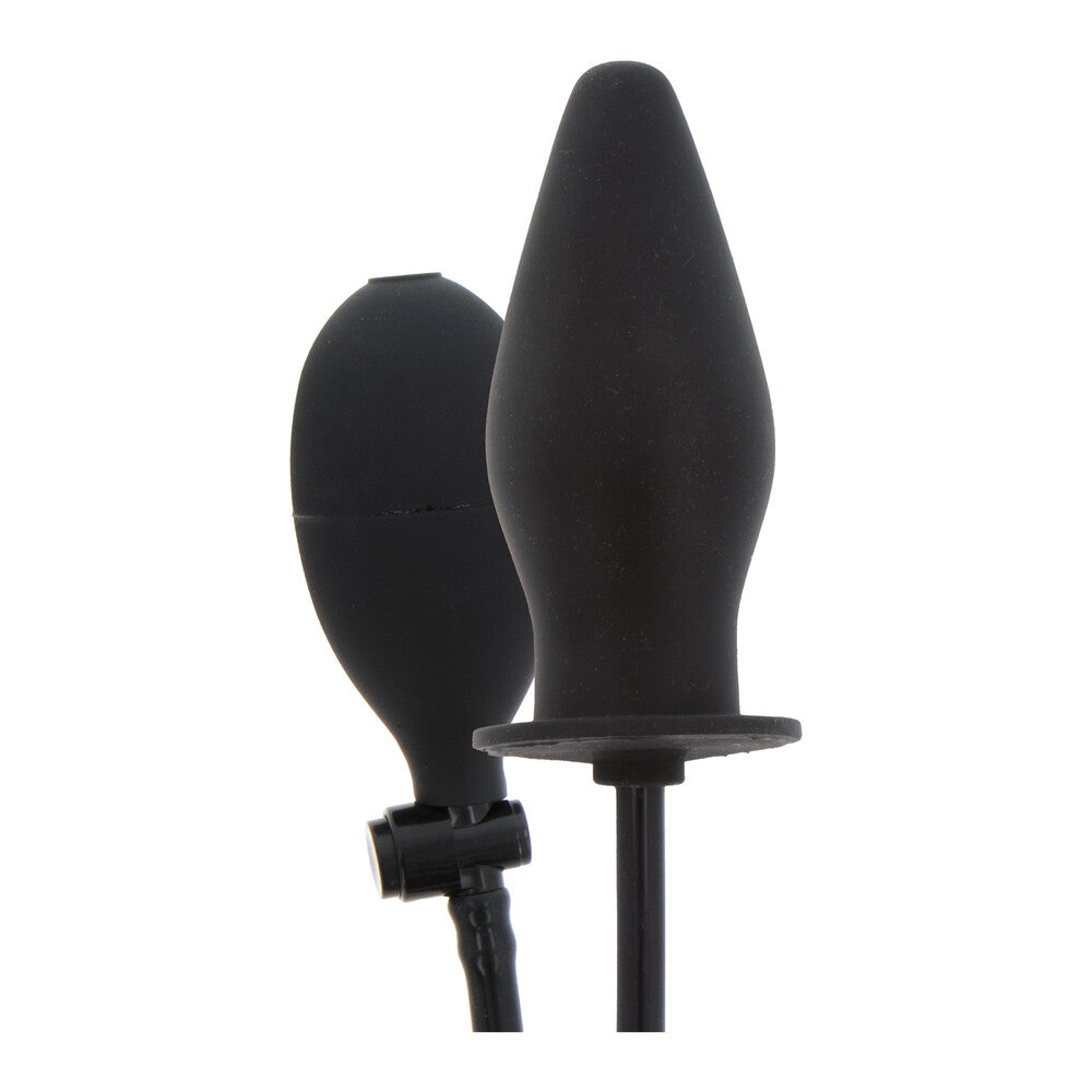 Black inflatable butt plug for adventurous pleasure.
