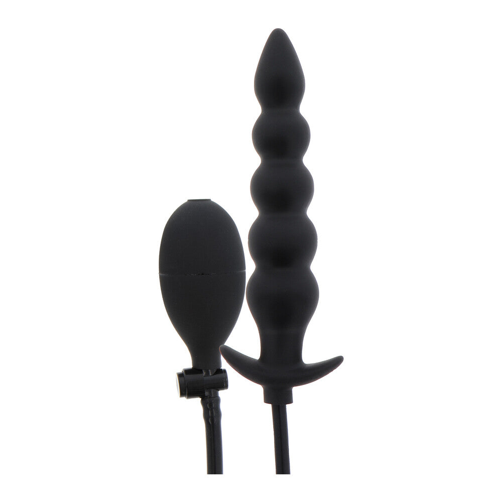 Black ribbed inflatable anal plug.
