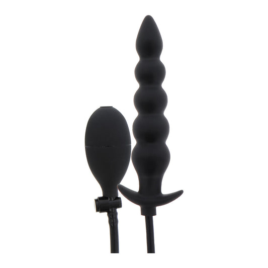 Black ribbed inflatable anal plug.
