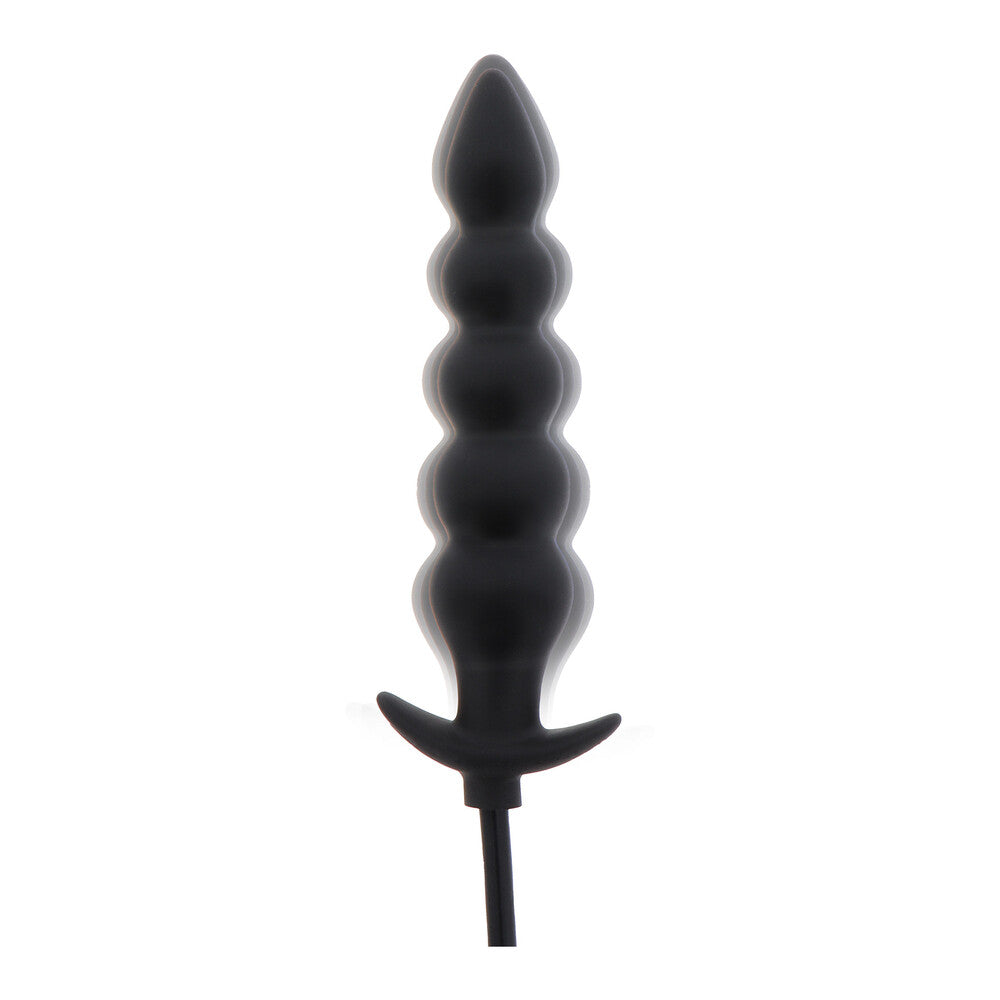 Black inflatable ribbed plug for anal play