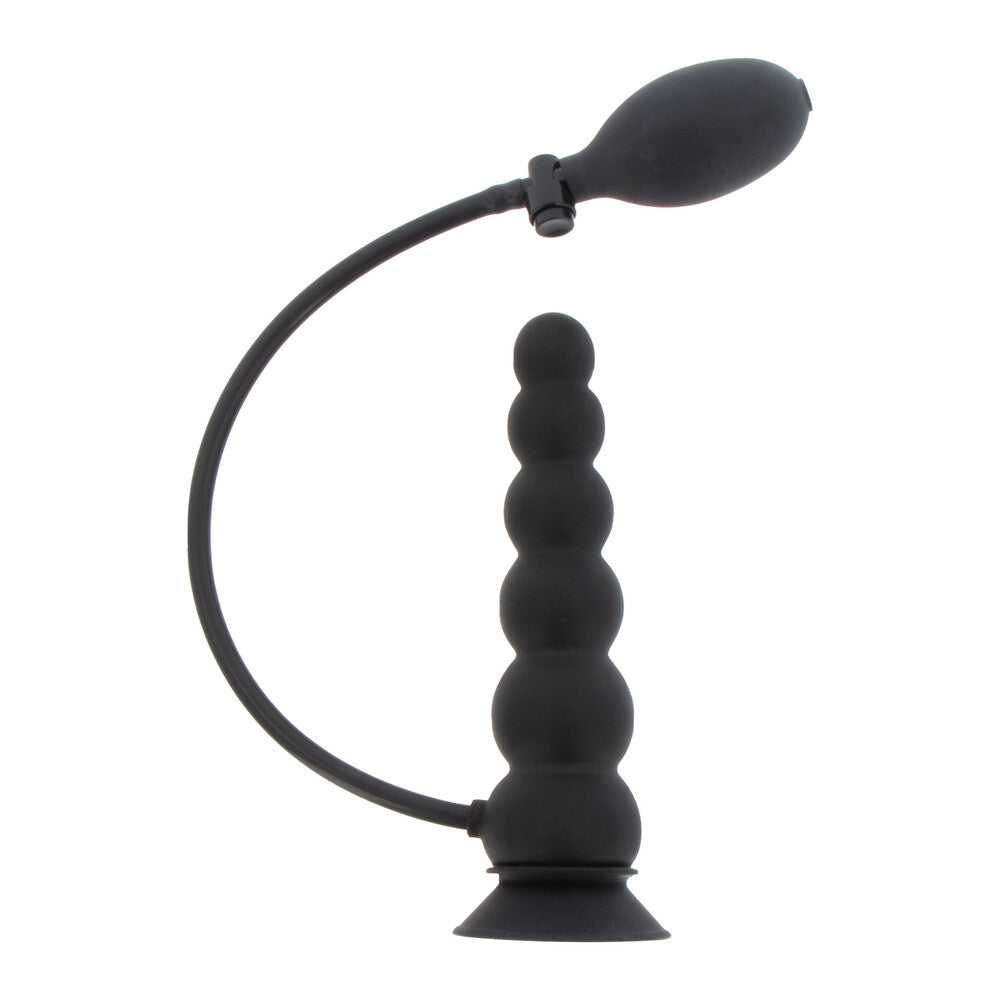 Black inflatable pleasure plug with suction base.
