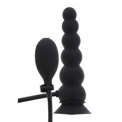 Black inflatable ribbed butt plug toy