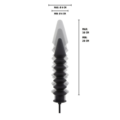 Ribbed inflatable plug with measurements shown.