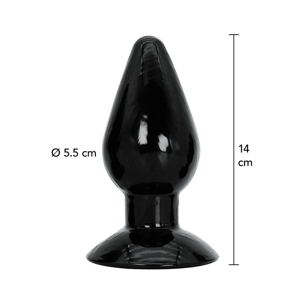 Black anal plug with dimensions.