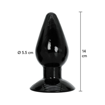 Black anal plug with dimensions.