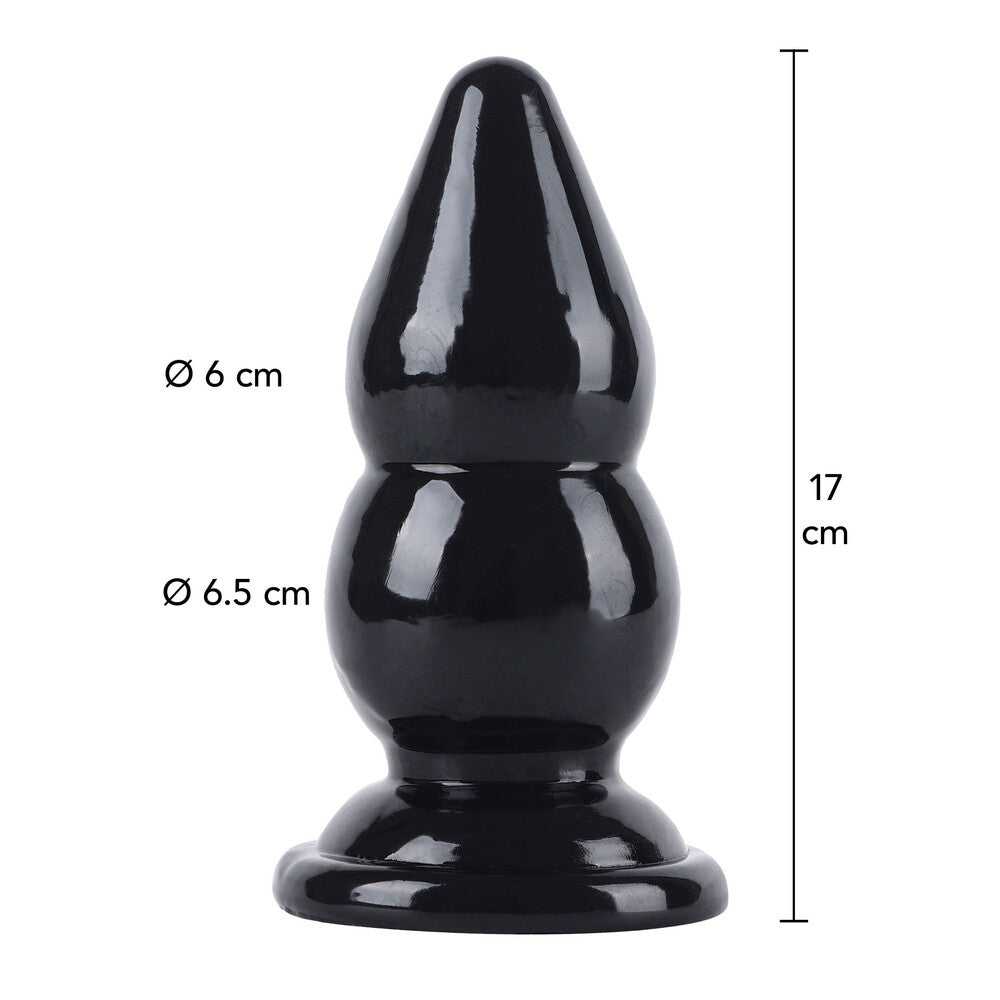 Black butt plug with measurements.