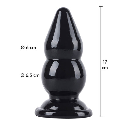 Black butt plug with measurements.
