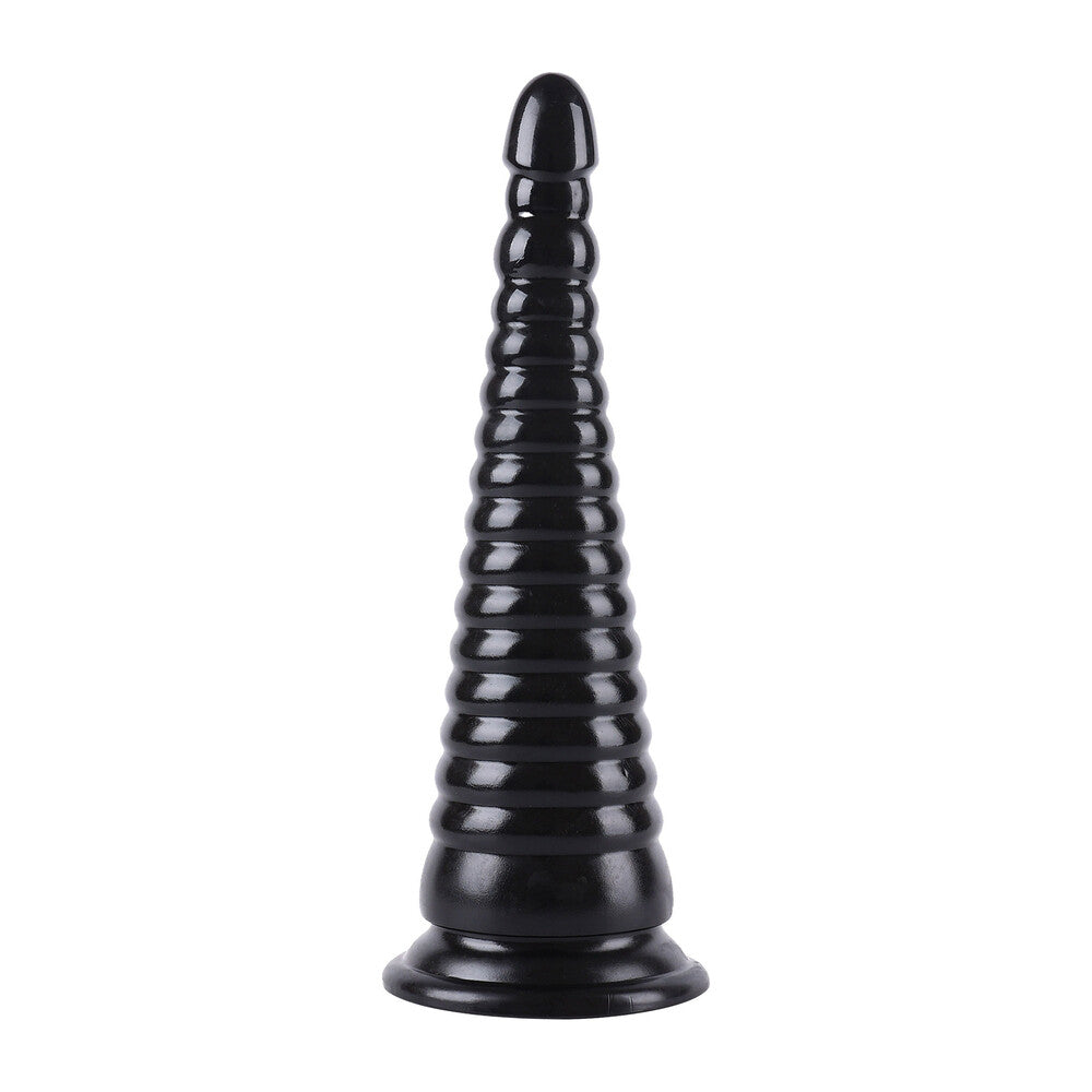 Ribbed black anal cone toy