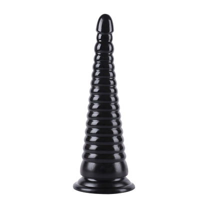 Ribbed black anal cone toy