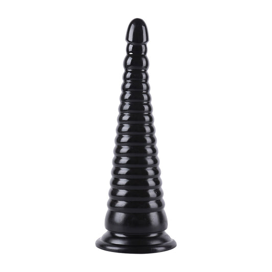 Ribbed black anal cone toy