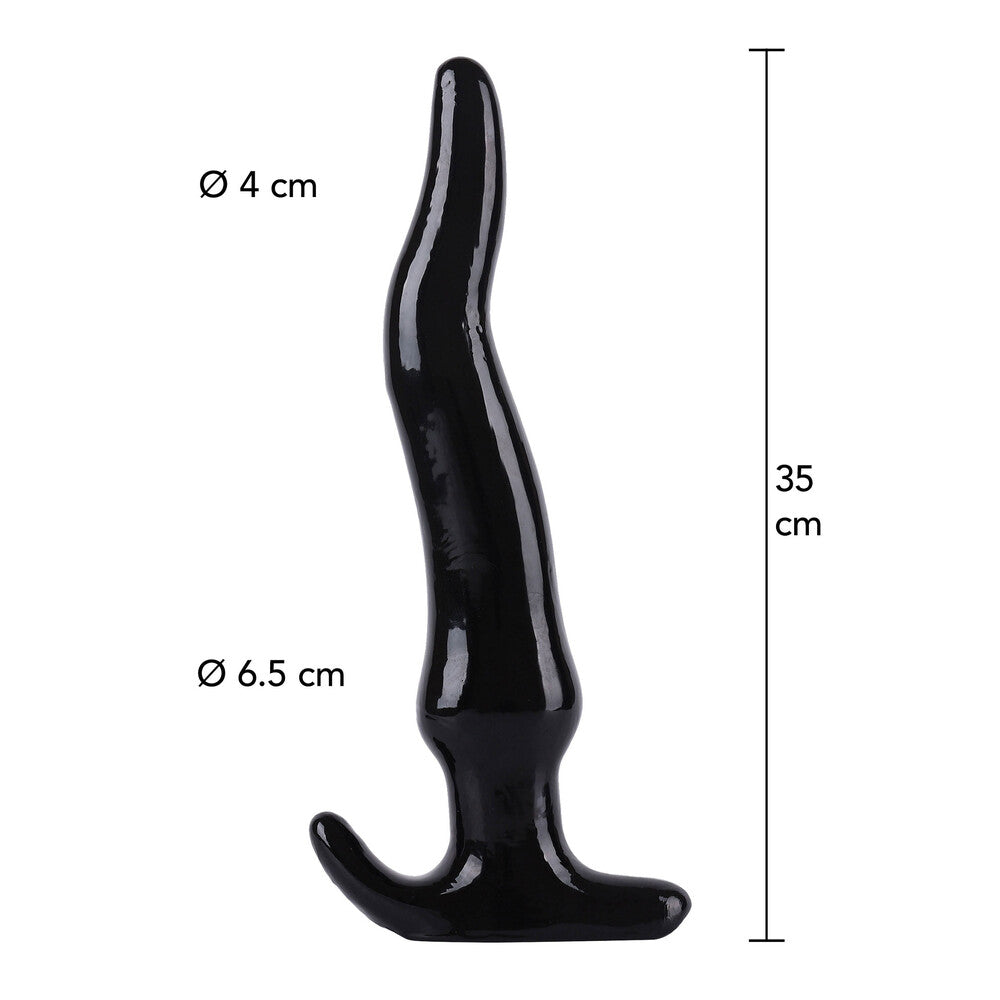 Black anal slider with dimensions.