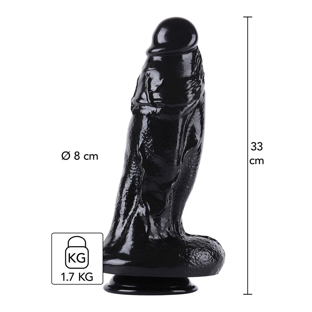 Black, Xtra Thick, 12.8 inch dildo with base.