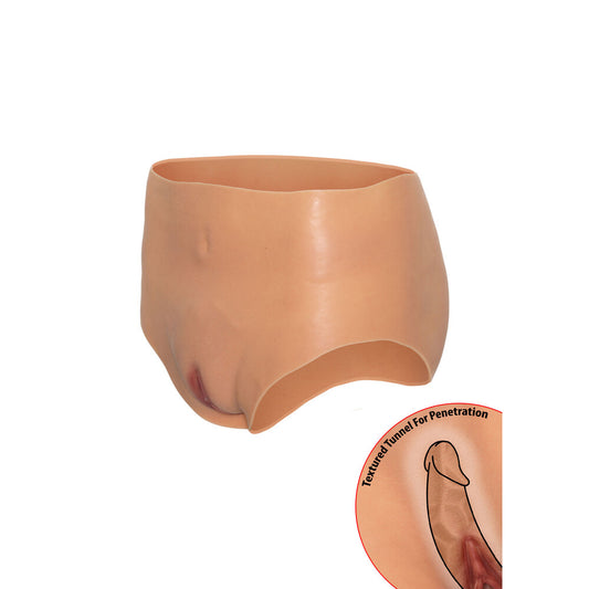 Beige, realistic brief with open vagina detail and textured penetration tunnel.