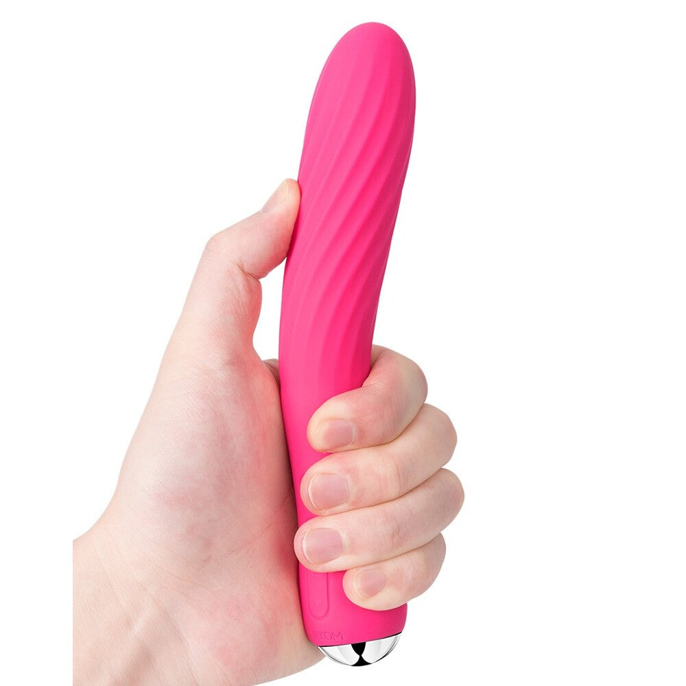Pink Svakom Anya vibrator being held. Pleasure in hand!