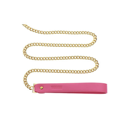 Taboom Malibu bow collar leash, pink handle and gold chain lead.